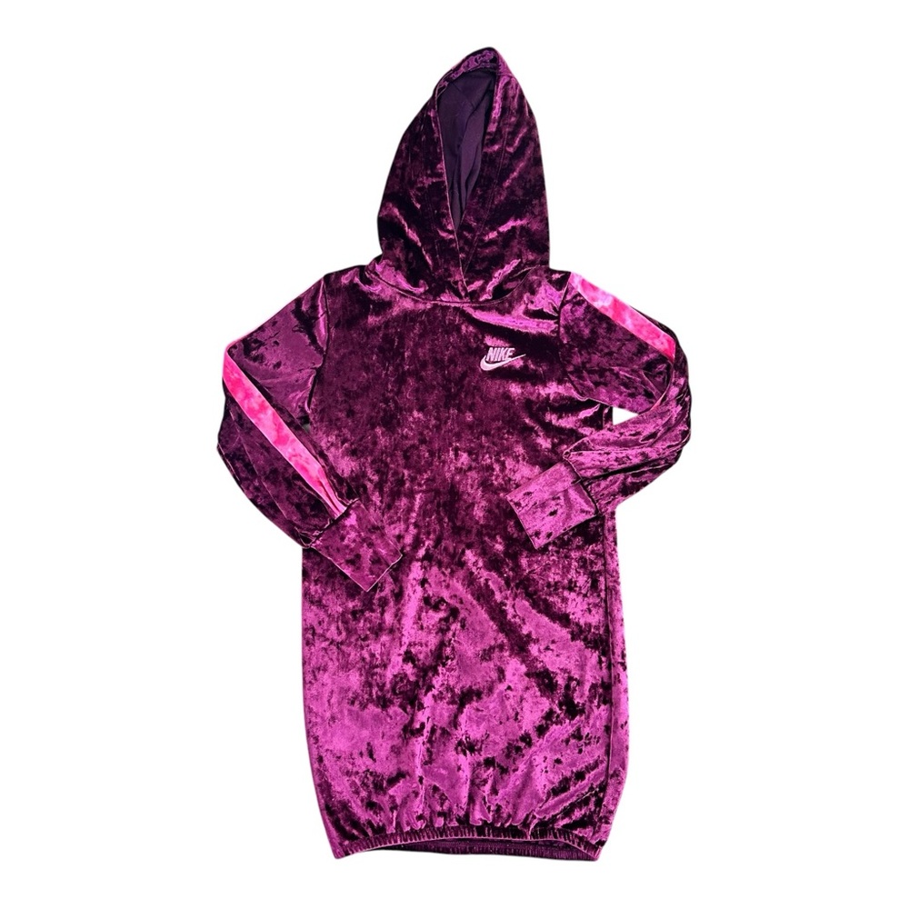 Girls Size 6X Nike Velour Hooded Dress Pink Burgundy